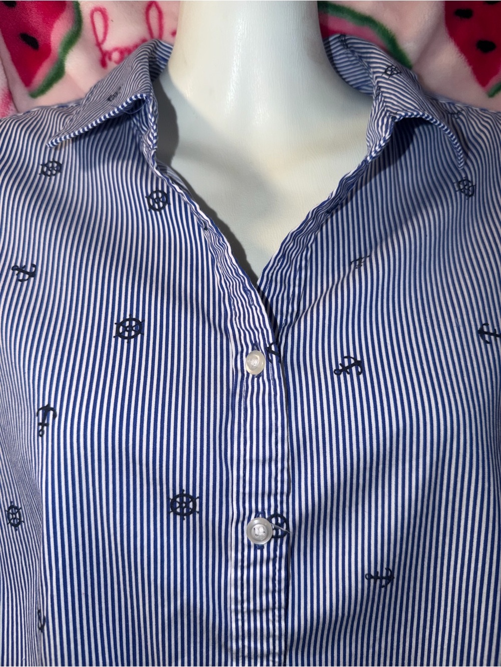 ๐ Charter Club Pinstripe Cotton Blend Button Front Tank Top - Picture 2 of 5
